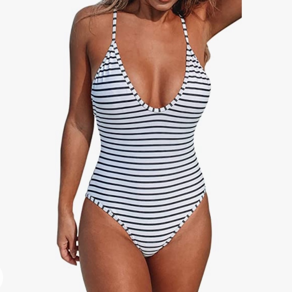 Black & White Striped Cupshe One Piece